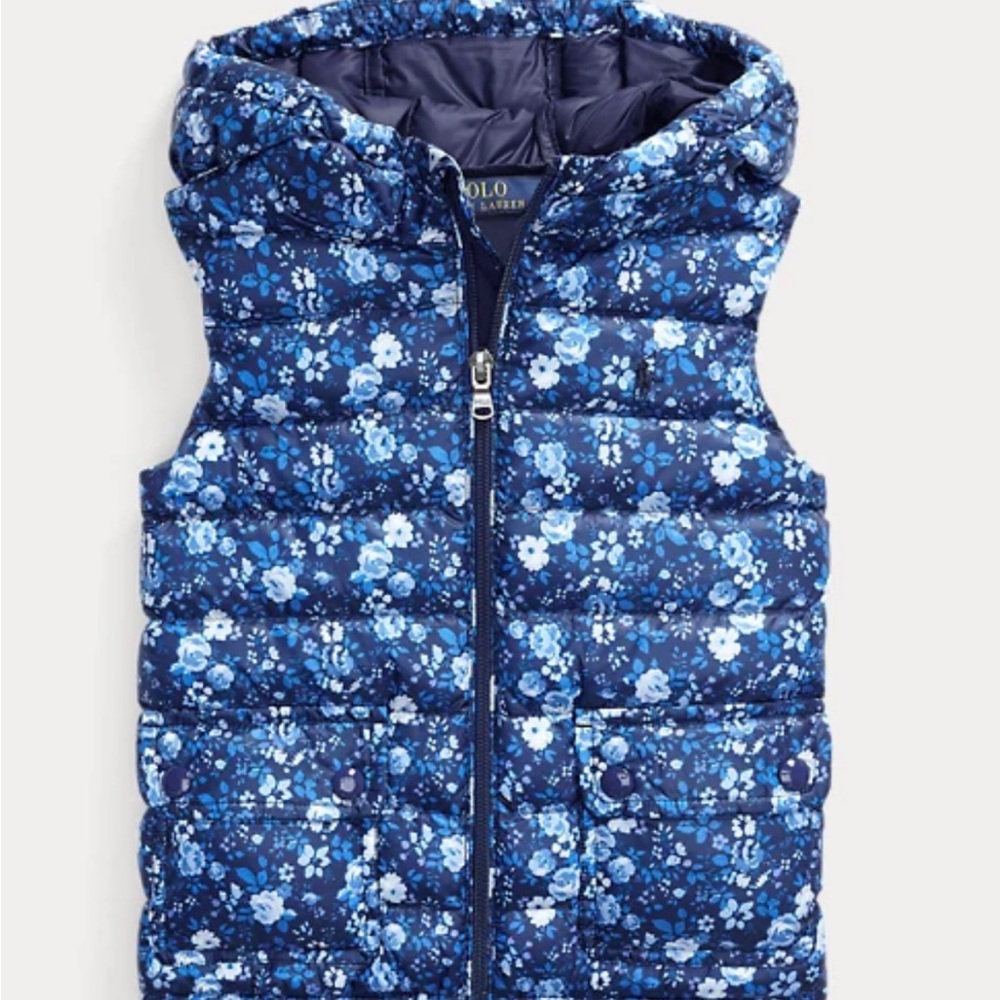 Polo Ralph Lauren Blue Floral puffer vest girls size 6x